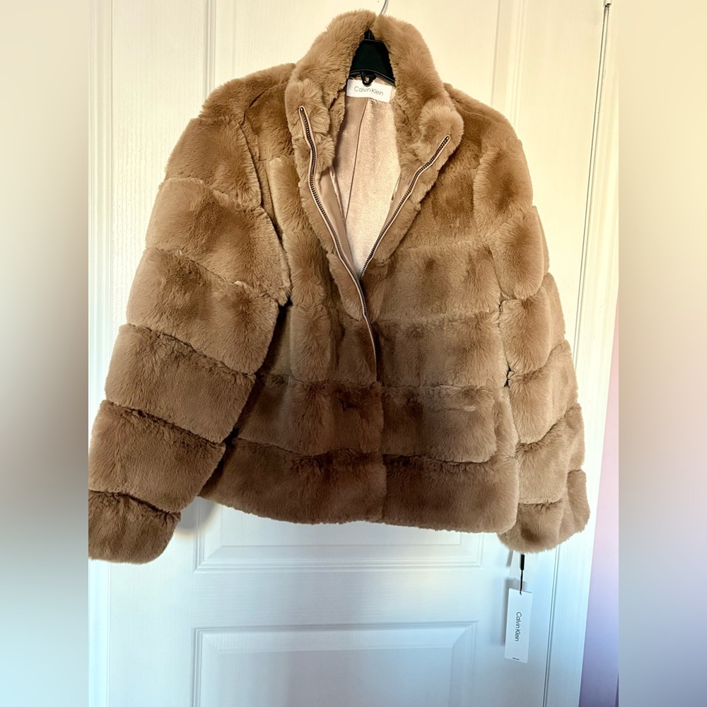 Calvin Klein Women's Faux Fur Jacket - Tan Size 0X